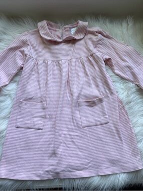 Little English Pink and White Striped Girls Dress with Peter Pan Collar
